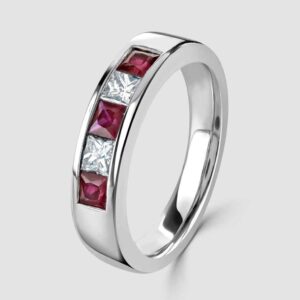 Platinum Ruby Diamond five stone ring