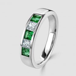 Platinum emerald and diamond five stone ring