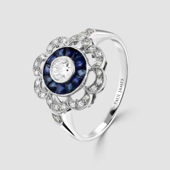 Sapphire/diamond reproduction deco style ring