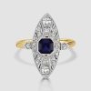 Sapphire and diamond navette ring