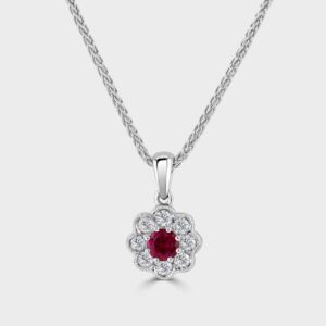 Ruby diamond cluster pendant