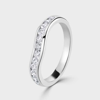 Platinum curved diamond ring.