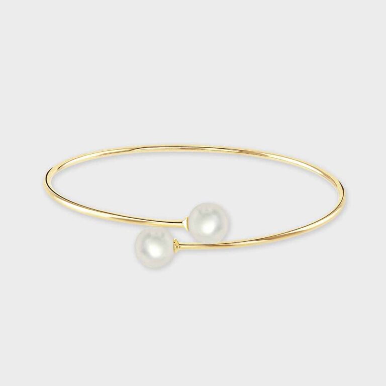 9ct Yellow gold cultured pearl crossover bangle.