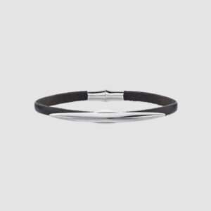 Men's Silver Arc Single Leather Wrap Bracelet