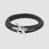 Silver Quill Black Leather Wrap Bracelet
