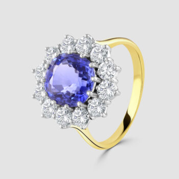 18ct Sapphire and yellow gold diamond cluster ring