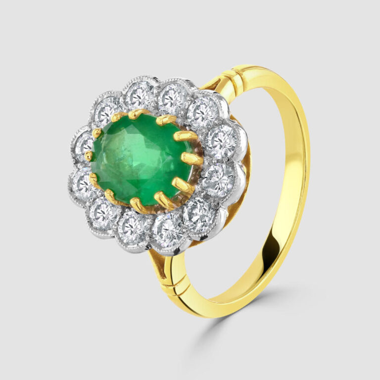 18ct yellow gold emerald cluster ring