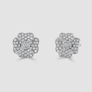 Roberto Coin 18ct white gold flower pave diamond cluster studs