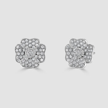 Roberto Coin 18ct white gold flower pave diamond cluster studs