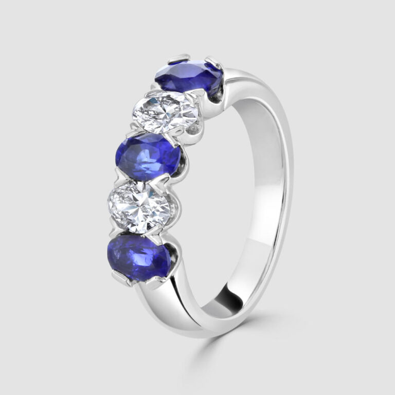 Sapphire and diamond platinum half eternity ring