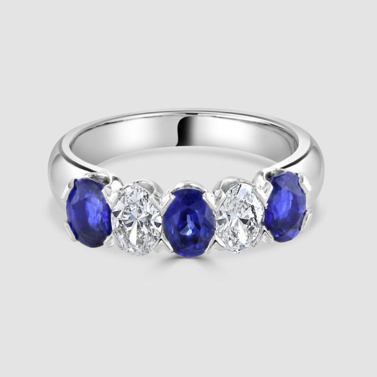 Sapphire and diamond platinum half eternity ring