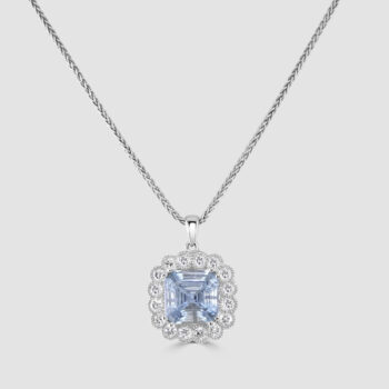 Aquamarine and diamond 18ct white gold step cut pendant