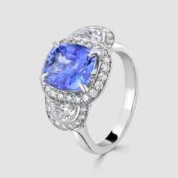 Sapphire and diamond platinum 3 stone ring