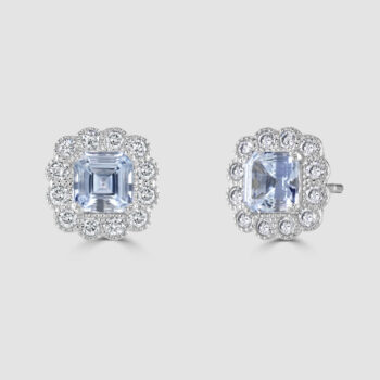 Aquamarine and diamond 18ct white gold square step cut earrings