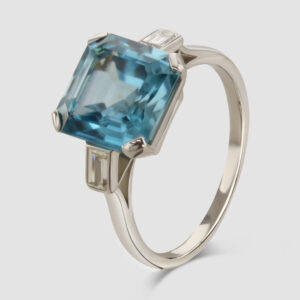 Blue Zircon and Diamond ring