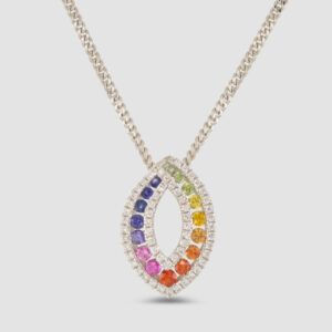 18ct white gold rainbow sapphire and diamond pendant and chain