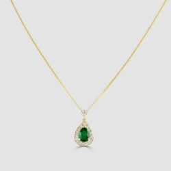 Yellow gold pear emerald and diamond pendant