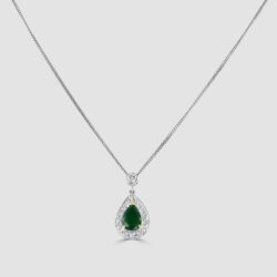 18ct white gold emerald pear and diamond pendant