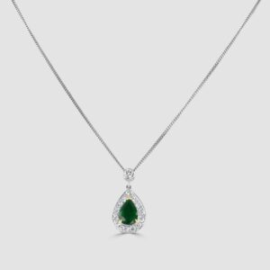 18ct white gold emerald pear and diamond pendant