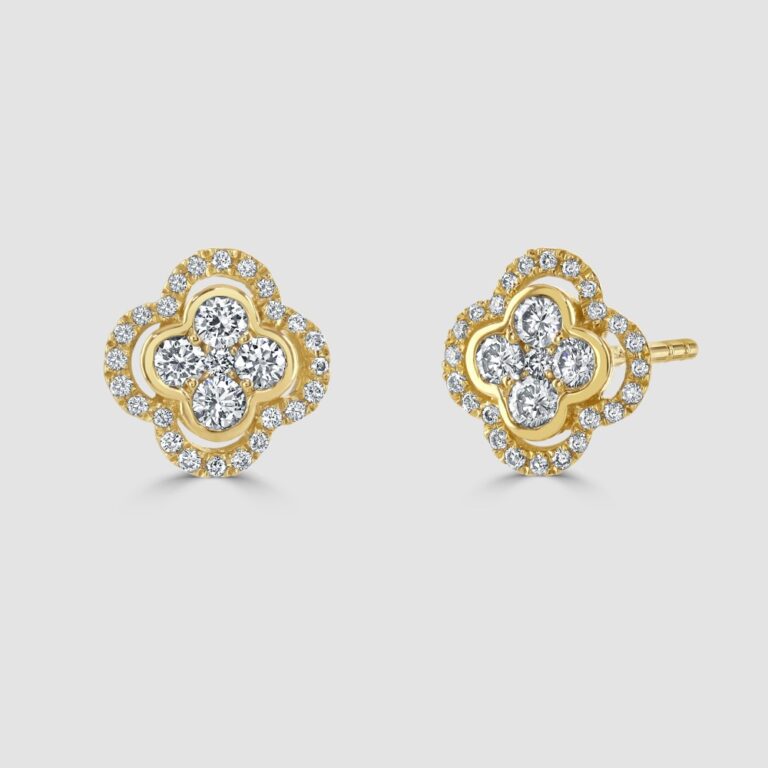 18ct yellow gold flower cluster stud earrings