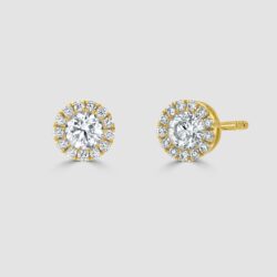 18ct yellow gold diamond halo cluster stud earrings