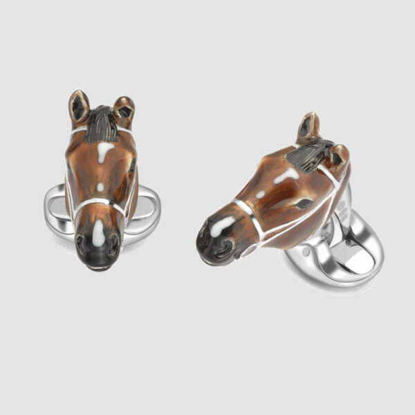 Sterling Silver Brown Horse Head Cufflinks