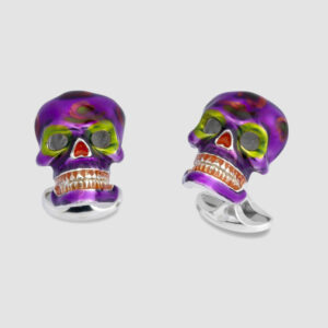 Sterling Silver Purple and Green ‘Day of The Dead’ Cufflinks