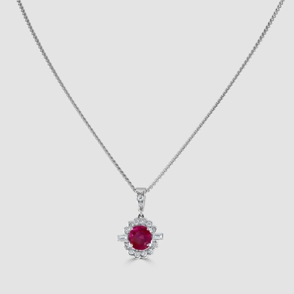 18ct white gold pink sapphire & diamond pendant and chain
