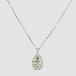 18ct gold green beryl & diamond pendant and chain