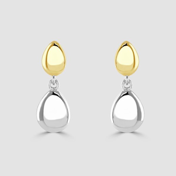 Silver and gold plated double pebble drop earrings