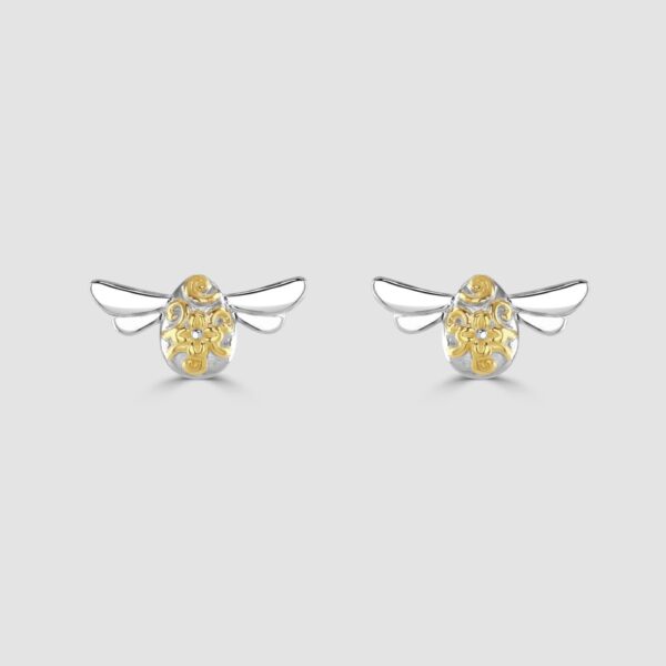 Silver and gold plated bumble bee earrings