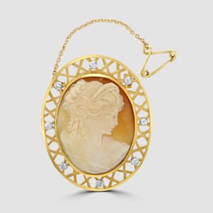 Oval Cameo brooch with diamond set surround