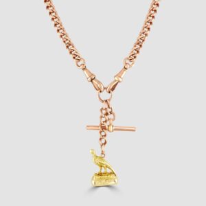 9ct rose gold Albert chain with T bar and seal