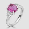 Pink sapphire and stepped baguette cut diamond ring