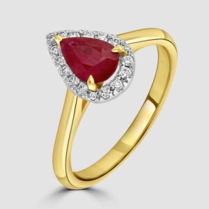 Ruby and diamond pear shape cluster ring