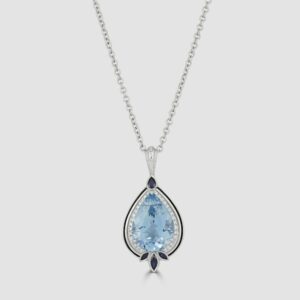 Aquamarine, diamond, sapphire and enamel pendant