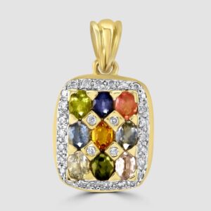9ct Multi coloured sapphire and diamond pendant
