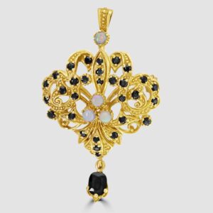 Stylised Fleur De Lis sapphire set pendant/brooch