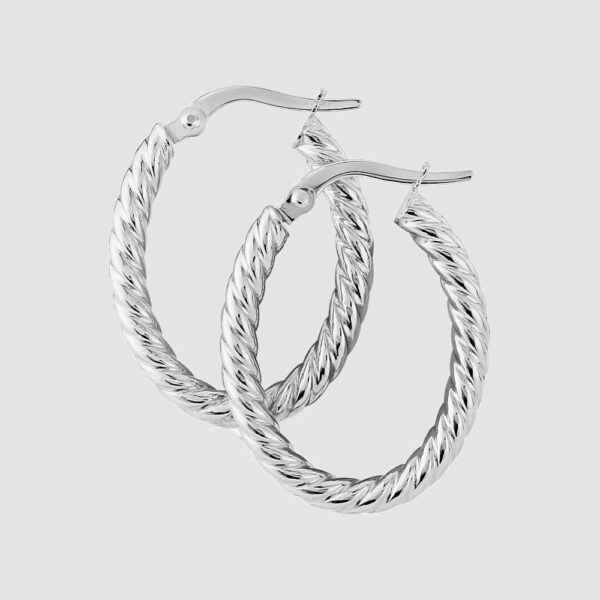 9ct white twisted oval hoop earring