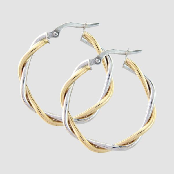 9ct yellow and white gold twisted hoop earrings