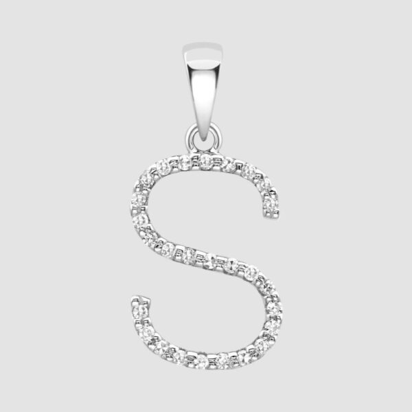 9ct diamond set initial S pendant and chain