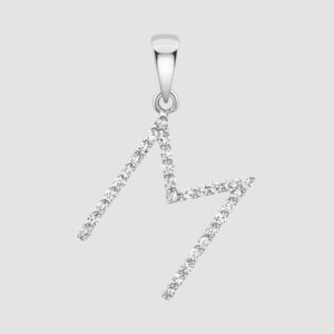 18ct diamond set initial M pendant and chain