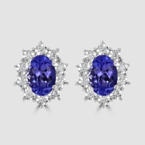 Tanzanite and diamond oval cluster stud earrings