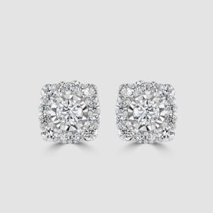 Cushion shape diamond cluster stud earrings