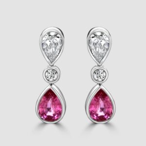 Padparadscha sapphire and diamond drop earrings