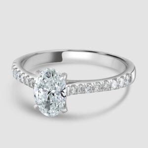 Laboratory diamond oval solitaire ring