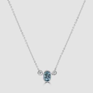 Aquamarine and diamond pendant and chain
