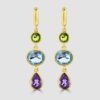 Silver, gold plated, amethyst, peridot and blue topaz drop earrings