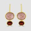 Silver, gold plated strawberry quartz and garnet drop earrings