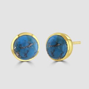 Silver, gold plated turquoise stud earrings